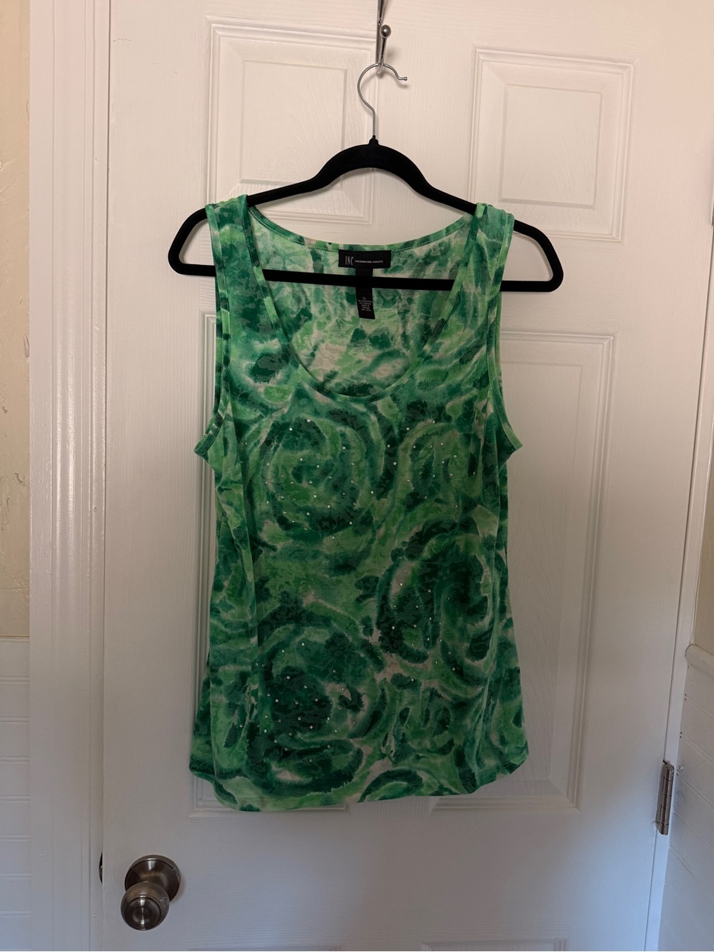 INC International Concepts Green Floral Sequin Scoop Neck Tank
